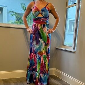 SHEIN Colorful Feather Print Maxi Dress NEVER WORN